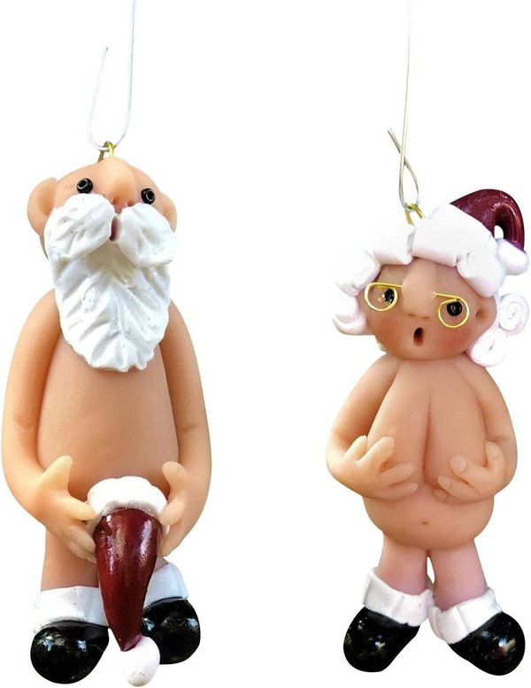 Naakte Kerstman/vrouw Kerstboomversiering Hanger (Grootouders, 2 stuks)